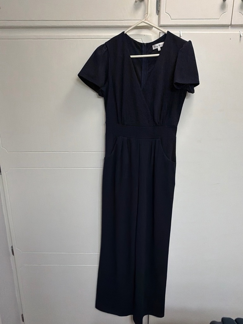 Honey and Rosie Navy Short-Sleeve V-Neck Jumpsuit